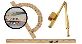 Kit Geométrico do Professor Mdf Com Régua 60 cm 1 Compasso Para Quadro Branco 40 cm e 1 Transferidor 180 Graus