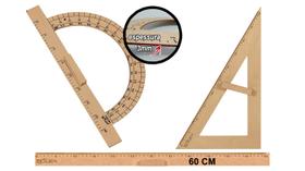 Kit Geométrico do Professor Mdf Com Régua 60 cm 1 Transferidor 180 Graus e 1 Esquadro 30º/60º Graus