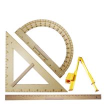 Kit Geométrico do Professor Mdf Com Régua 60 cm + Compasso Quadro Branco + Esquadro 45 + Transferidor 180 SOUZA