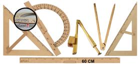 Kit Geométrico do Professor Mdf E Pinus Com 1 Régua 60 cm + 1 Compasso Para Quadro Branco 40 cm + 1 Compasso Para Giz 40 cm + 1 Esquadro 30/60 Graus + - Souza