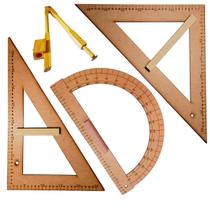 Kit Geométrico do Professor Mdf/Pinus SEM Régua e Com 1 Esquadro Em MDF 45 Graus + 1 Esquadro Em MDF 30/60 Graus + 1 Transferidor Em MDF 180 Graus + 1
