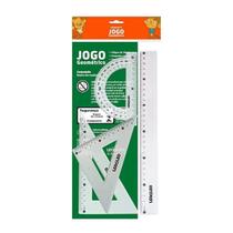 Kit Geométrico Escolar 4 Peças Régua Transferidor Esquadros Kit Geométrico Escolar 4 Peças Régua Transferidor Esquadros