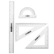 Kit geométrico escolar com régua, esquadro e transferidor 4 peças