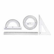 Kit Geométrico Escolar Waleu 4 Peças Transparente Régua 30cm Esquadro Transferidor Kit Geométrico Escolar Waleu 4 Peças Transparente Régua 30cm Esquadro Transferidor