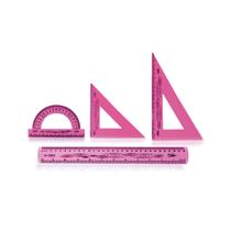 Kit Geométrico (FLEXÍVEL) 4 peças, Régua 30cm, Esquadro 60º e 45º, Transferidor 180º - Maxcril