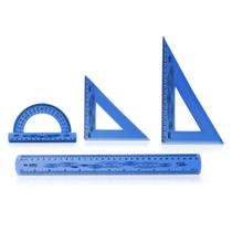Kit Geométrico (FLEXÍVEL) 4 peças, Régua 30cm, Esquadro 60º e 45º, Transferidor 180º - Maxcril
