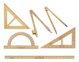 Kit Geométrico Madeira Régua/compasso/esquadro/transferidor - Souza