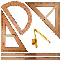 Kit Geométrico Professor 2 Réguas Em MDF 60 cm Com Pegador + 1 Esquadro 45 Graus Em MDF + 1 Esquadro 30/60 Graus Em MDF + 1 Transferidor 180 Graus Em Kit Geométrico Professor 2 Réguas Em MDF 60 cm Com Pegador + 1 Esquadro 45 Graus Em MDF + 1 Esquadro 30/60 Graus Em MDF + 1 Transferidor 180 Graus Em