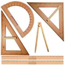 Kit Geométrico Professor Com 2 Réguas de 1 Metro 1 Esquadro 45 Graus 1 Esquadro 30/60 Graus 1 Transferidor 180 Graus e 1 Compasso Para Giz 40 cm