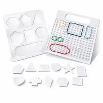 Kit Geoplano Educativo com Placa de Formas Geométricas e Elásticos Coloridos Infantil