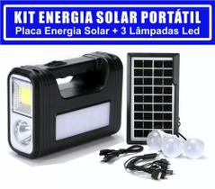 Kit Gerador De Energia Solar Bateria Com 3 Lampadas Led Lanterna Powerbank Pescaria Acampamento