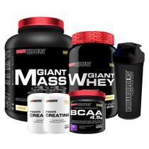 Kit Giant Mass 3kg + Giant Whey 900g + BCAA 4.5 250g + 2x Creatina 100g + Coqueteleira - Bodybuilders