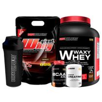 Kit Giant Whey Refil 2kg + Waxy Whey 2kg Baunilha + Bcaa 4,5 100g + Creatina 100g + Shaker - Bodybuilders