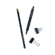 Kit Gift Le Office Geometric 1 Lápis Grafite, 1 Caneta Fine e 2 Binders Clips 25mm