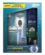 Kit Gillette Barbeador Mach3 Acqua Grip 1 aparelho + 3 cargas + Espuma de Barbear Sensitive 56g