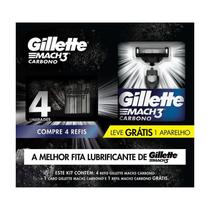 Kit Gillette Mach3 Carbono 4 Refis + 1 Aparelho Gillette Mach3 Carbono