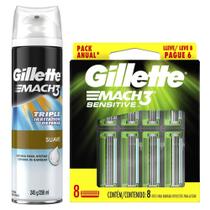 Kit Gillette Mach3 Sensitive Refil 8 Un + Espuma de Barbear