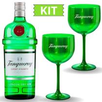 Kit Gin Tanqueray London Dry 750ml original com 2 Taças ACRÍLICAS Verdes