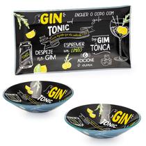 Kit gin travessa de vidro retangular 26cm 2 tigela bowl 16cm