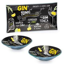 Kit Gin Travessa De Vidro Retangular 26Cm 2 Tigela Bowl 16Cm - Loja Bora, Decora!