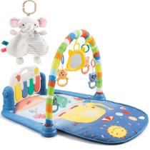 Kit Ginásio Atividade Tapete Alegria Azul + Naninha Elefante