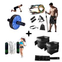 kit Ginástica Caneleira de 2kg + Roda abdominal + Corda de pular + Kit 11 peças