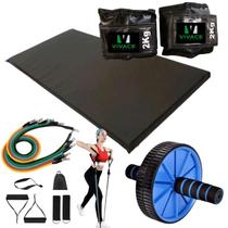 Kit Ginastica Colchonete + Kit 11 Peças + Caneleira 2kg+ Roda Abdominal