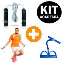 Kit Ginástica Em Casa Elástico Tensão Tube + Corda De Pular