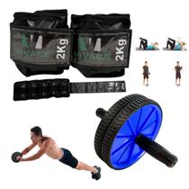 Kit Ginástica Exercícios Em Casa Caneleira 2kg + Roda Abdominal Kit Ginástica Exercícios Em Casa Caneleira 2kg + Roda Abdominal