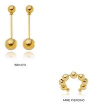 Kit Giovanna - Brinco Bolinhas Haste + Fake Piercing Banhado em Ouro 18k