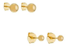 Kit Giovanna - Kit 2 Brincos Bolinha Lisa P G Banhado em ouro 18k