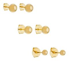 Kit Giovanna - Trio Brinco Bolinha Lisa PMG Banhado em ouro 18k