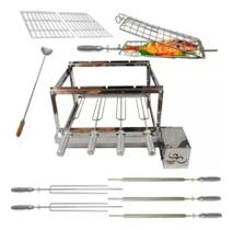 Kit Gira Grill 4 Espeto Inox Completo Direito