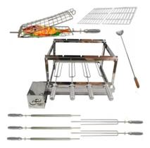 Kit Gira Grill 4 Espetos Inox Completo Esquerdo