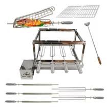 Kit Gira Grill 4 Espetos Inox Completo Esquerdo