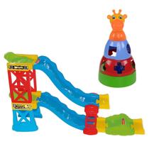 Kit Girafa Brinquedo Empilhar e Pista Corrida com 2 Carrinhos Auto
