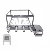 Kit Giratório 4 Espetos Inox Brasa Grill para Churrasqueira 55cm com Rotação Automática Bivolt