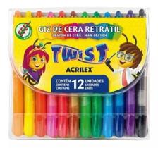 Kit Giz Cera Escolar Retrátil 12 Cores Colorir Desenhar