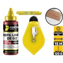 Kit Giz De Linha 15 Metros Pedreiro Gesseiro Marcação Gesso Nível Com Refil Fertak 6944