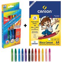 Kit Giz Pastel 12 + Bloco Canson Pinturas Desenho Paisagens