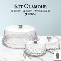 Kit Glamour 3 peças Boleira Queijeira Mantegueira Linha Cristal - PLASUTIL