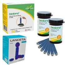 Kit Glicose 50 Fitas Bioland Tiras Glicemia + 100 Lancetas