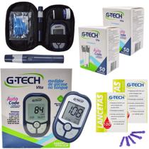 Kit Glicose Medidor 100 Tiras Glicemia Gtech + 200 Lancetas