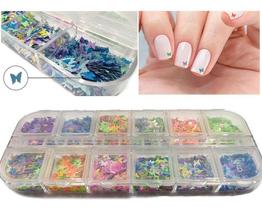 Kit Glitter Borboleta Holográfico Unhas Decoração Porcelana