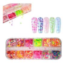 Kit Glitter Borboleta Holográfico Unhas Decoração Porcelana