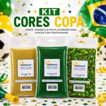 Kit Glitter + Estrelinha 100g Seleção Brasileira Copa do Mundo Brasil Verde Amarelo - Lantecor