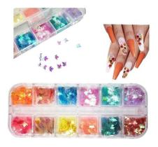 Kit Glitter Folha Outono Unhas Holográfica Formas 3d Beleza