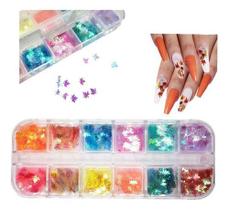 Kit Glitter Folha Outono Unhas Holográfica Formas 3d Colorid