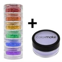 Kit Glitter Pó Com 6 Cores Rosto E Corpo + Fixador Colormake
