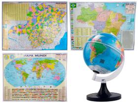 Kit Globo 21cm C/ LED + Mapas Brasil Mundi e MG Grande 120x90cm Profissional Decorativo Escolar